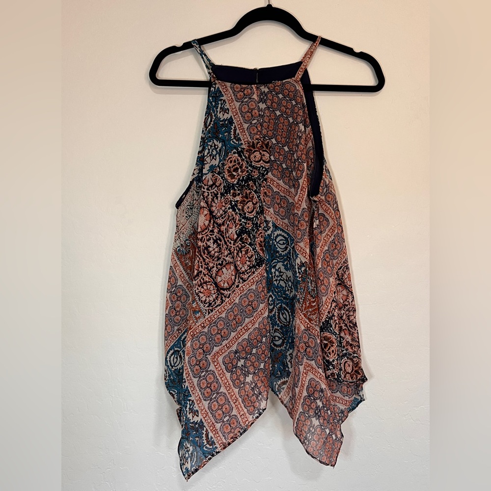 Coco Bianco Flowy Floral Relaxed Fit Sleeveless Peaked Chiffon Large